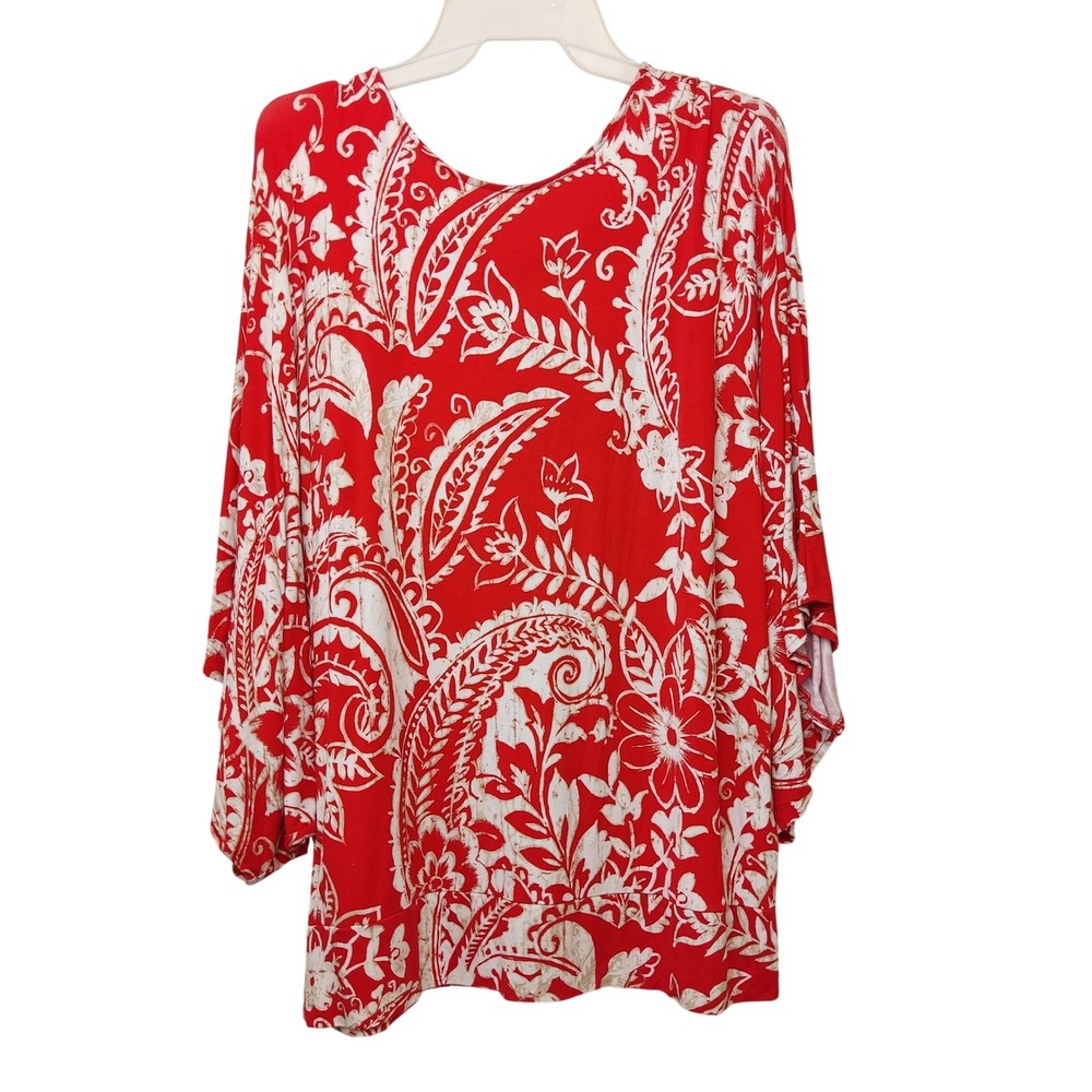Chico's Red and White Paisley Floral Tunic Blouse